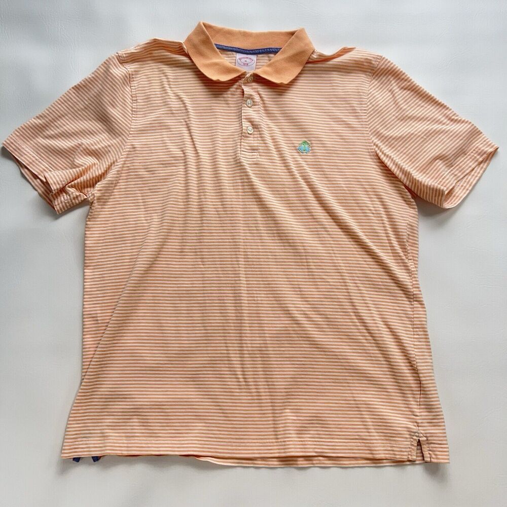 Brooks Brothers 1818 Men's‎ Polo Shirt Orange Striped Size XL Short Sleeve